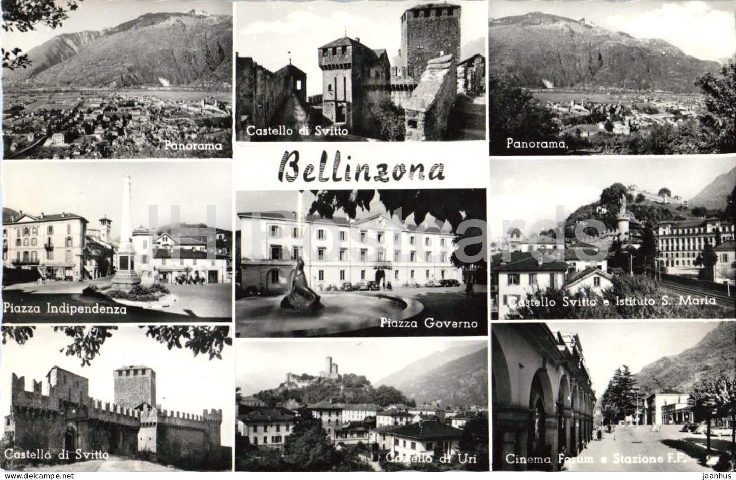 Bellinzona - Panorama - Castello di Svitto - Piazza Governo - multiview - 24 - old postcard - Switzerland - unused - JH Postcards