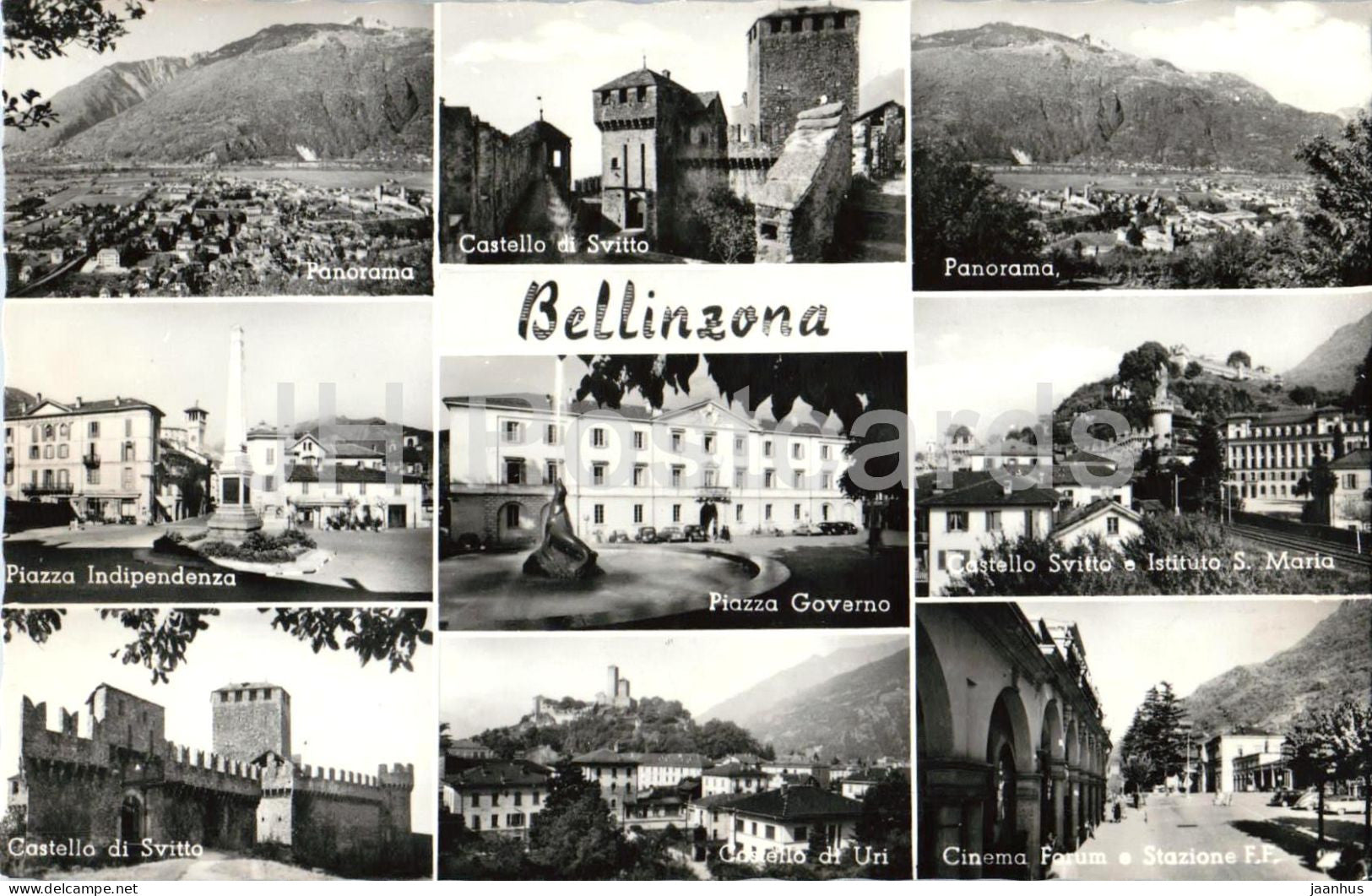 Bellinzona - Panorama - Castello di Svitto - Piazza Governo - multiview - 24 - old postcard - Switzerland - unused - JH Postcards