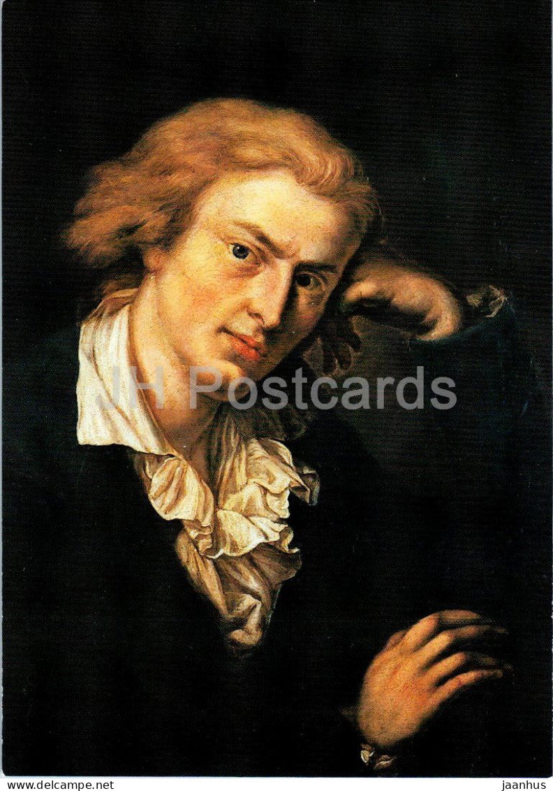painting by Anton Graff - portrait of German writer Friedrich Schiller - German art - Germany DDR - unused - JH Postcards