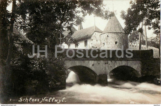 Schloss Hallwyl - castle - bridge - 1 - old postcard - 1920s - Switzerland - used - JH Postcards