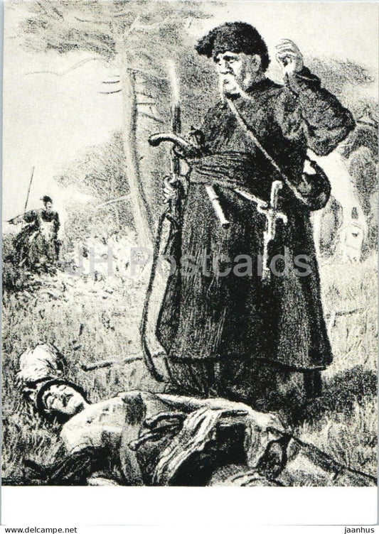 Taras Bulba by N. Gogol -  Zaporozhian Cossack - son killer - illustration by E. Kibrik - 1960 - Russia USSR - unused - JH Postcards