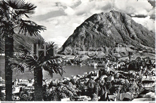 Lugano Monte S Salvatore - lake - mountains - Alps - 2988 - old postcard - 1954 - Switzerland - used - JH Postcards