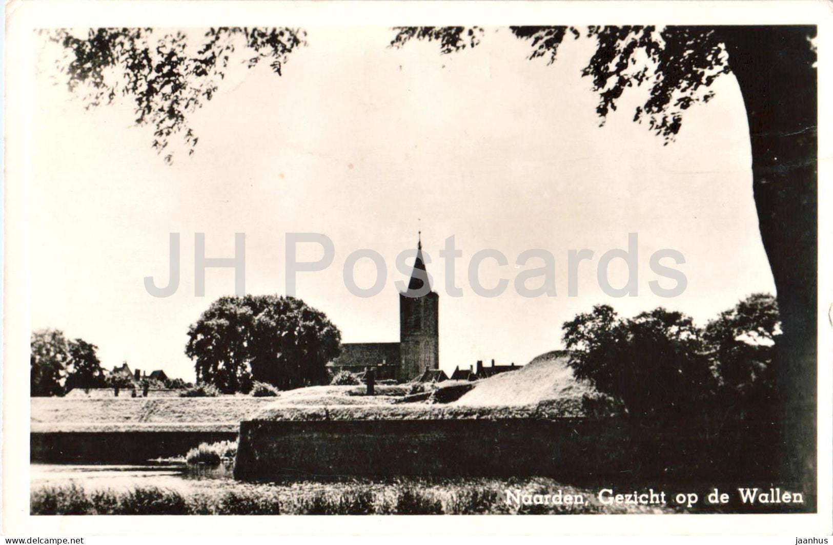 Naarden Gezicht op de Wallen - view of the ramparts - church - fortifications - old postcard - 1954 - Netherlands - used - JH Postcards