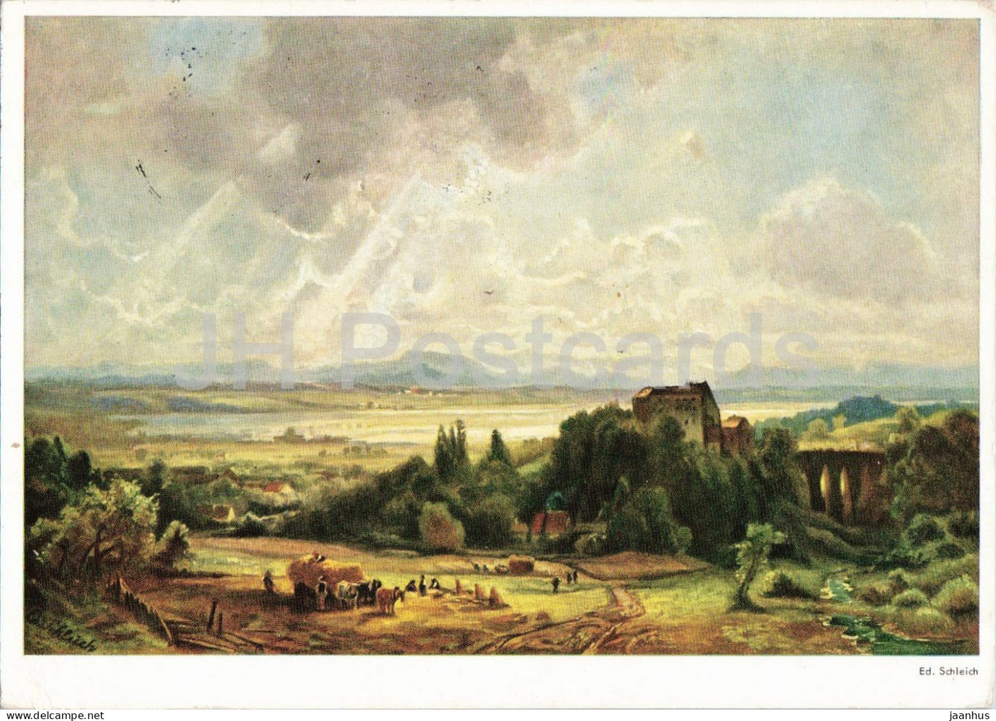 painting by Eduard Schleich - Lake Starnberg - Starnberger See - horse - German art - 1960 - Germany - used - JH Postcards