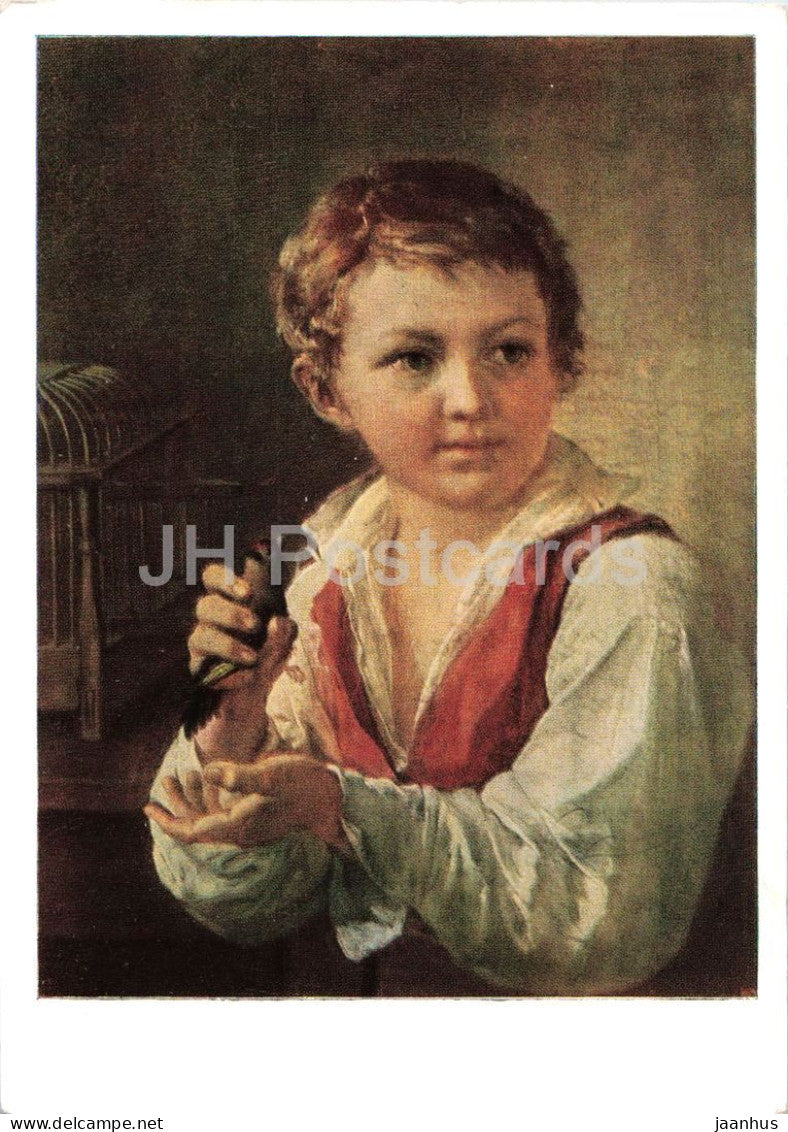 painting by Vasily Tropinin - Boy with a Goldfinch - birds - Russian art - 1963 - Russia USSR - unused - JH Postcards