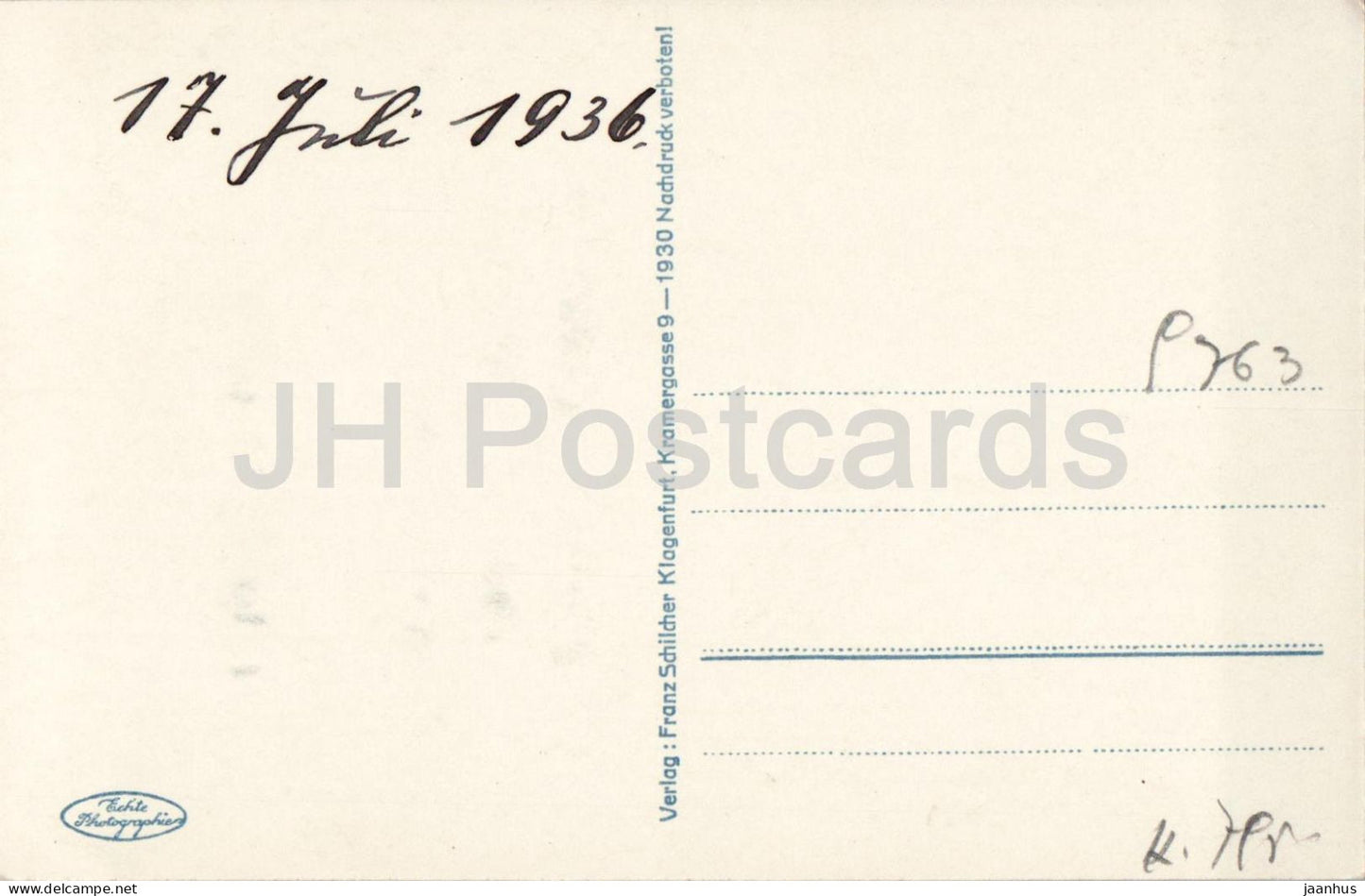 Panorama de Weissensee et Karnten – lac – village – montagnes – 1494 – carte postale ancienne – 1936 – Autriche – d'occasion 