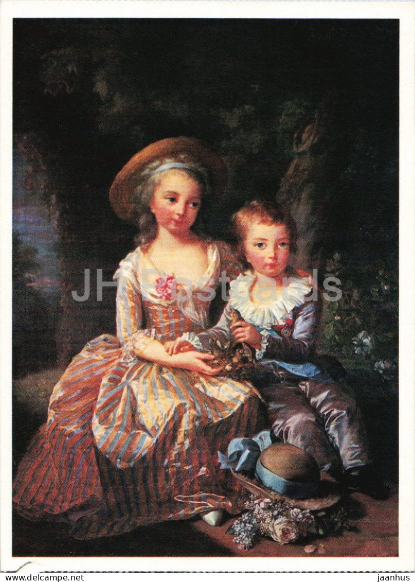 painting by Elisabeth-Louise Vigee-Lebrun - The Birds Nest - Das Vogelnest - children - French art - Germany - unused - JH Postcards