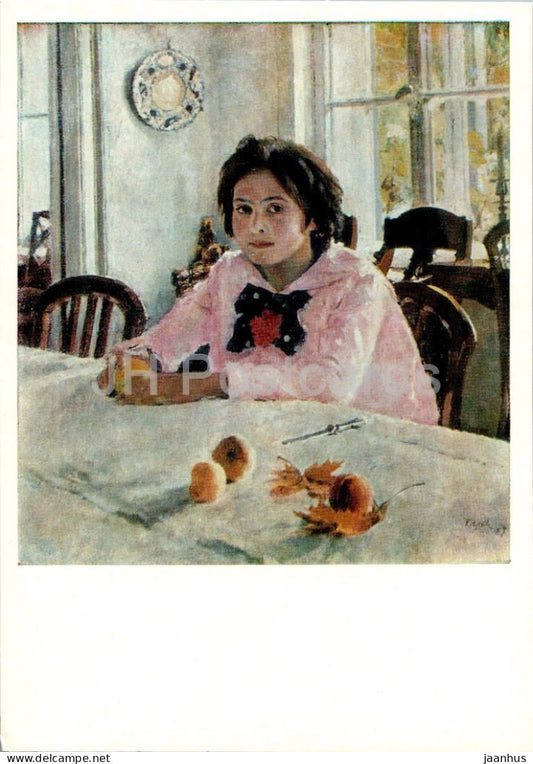 painting by V. Serov - Girl with peaches - Russian art - 1979 - Russia USSR - unused - JH Postcards