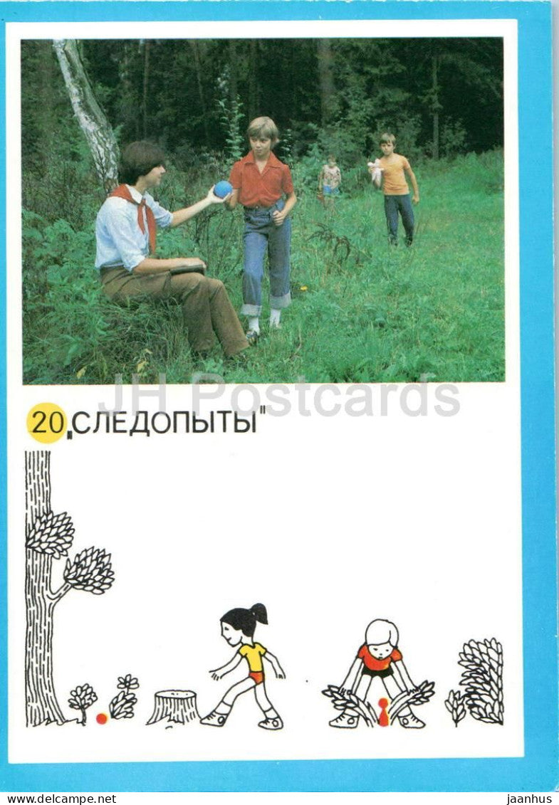 Trackers - Outdoor games - pioneer camping and sport game card - children - 1985 - Russia USSR - unused - JH Postcards