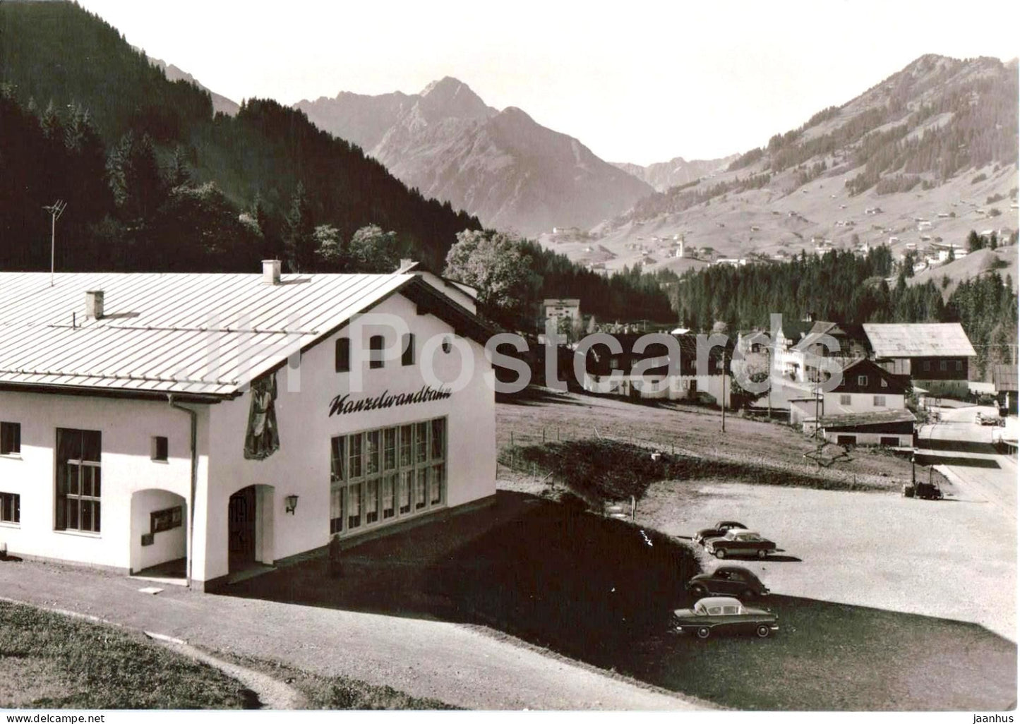 Kleinwalsertal Kanzelwandbahn 1100-2000 m - mountain station - alpine valley - car - old postcard - Austria - unused - JH Postcards