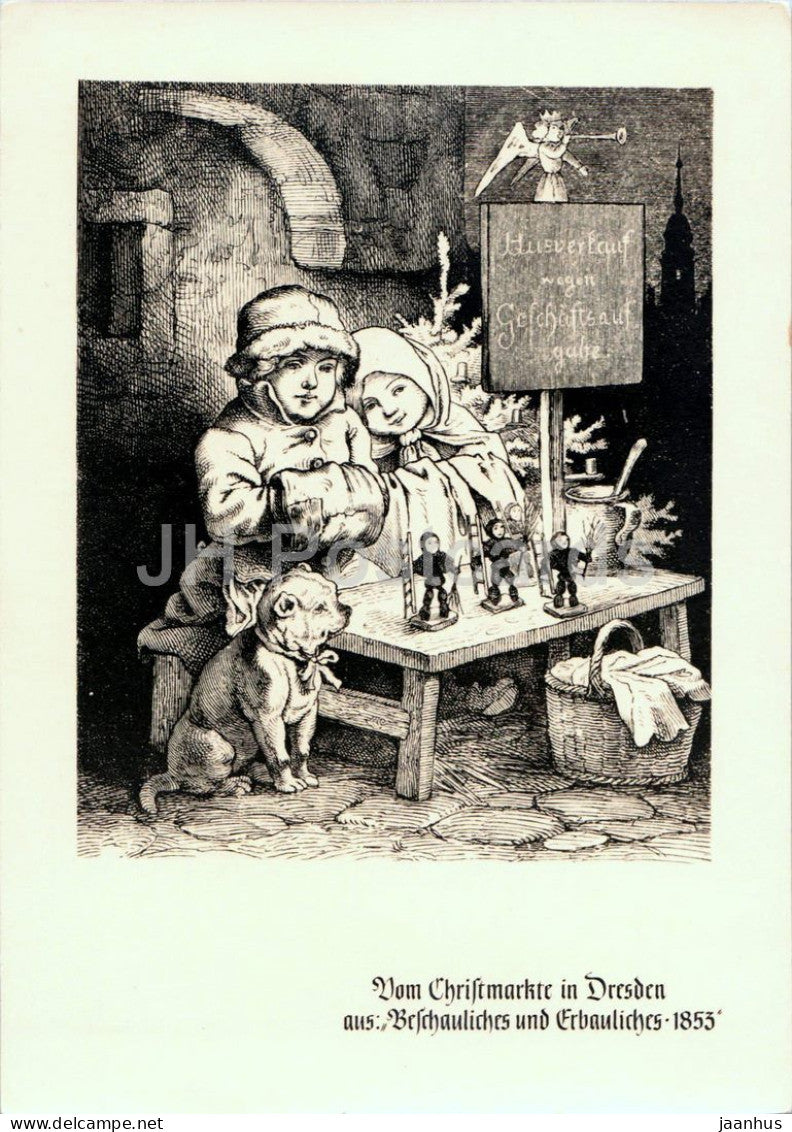 engraving by Ludwig Richter - Vom Christmarkte in Dresden - German art - old postcard - 1953 - Germany DDR - unused - JH Postcards