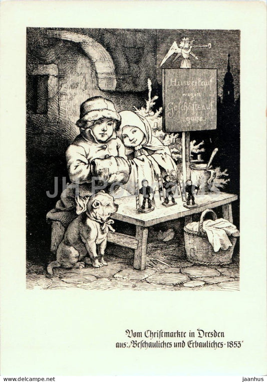 engraving by Ludwig Richter - Vom Christmarkte in Dresden - German art - old postcard - 1953 - Germany DDR - unused - JH Postcards