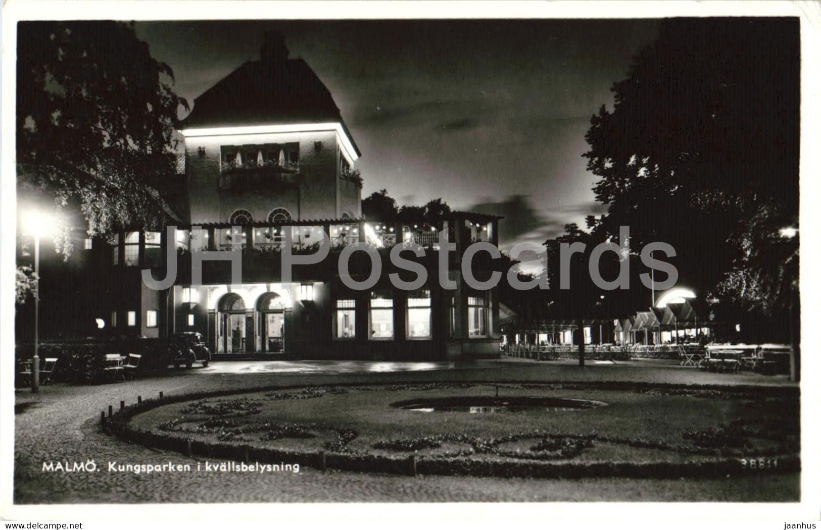 Malmo - Kungsparken in evening illumination - park - night view - architecture - old postcard - 1950 - Sweden - used - JH Postcards