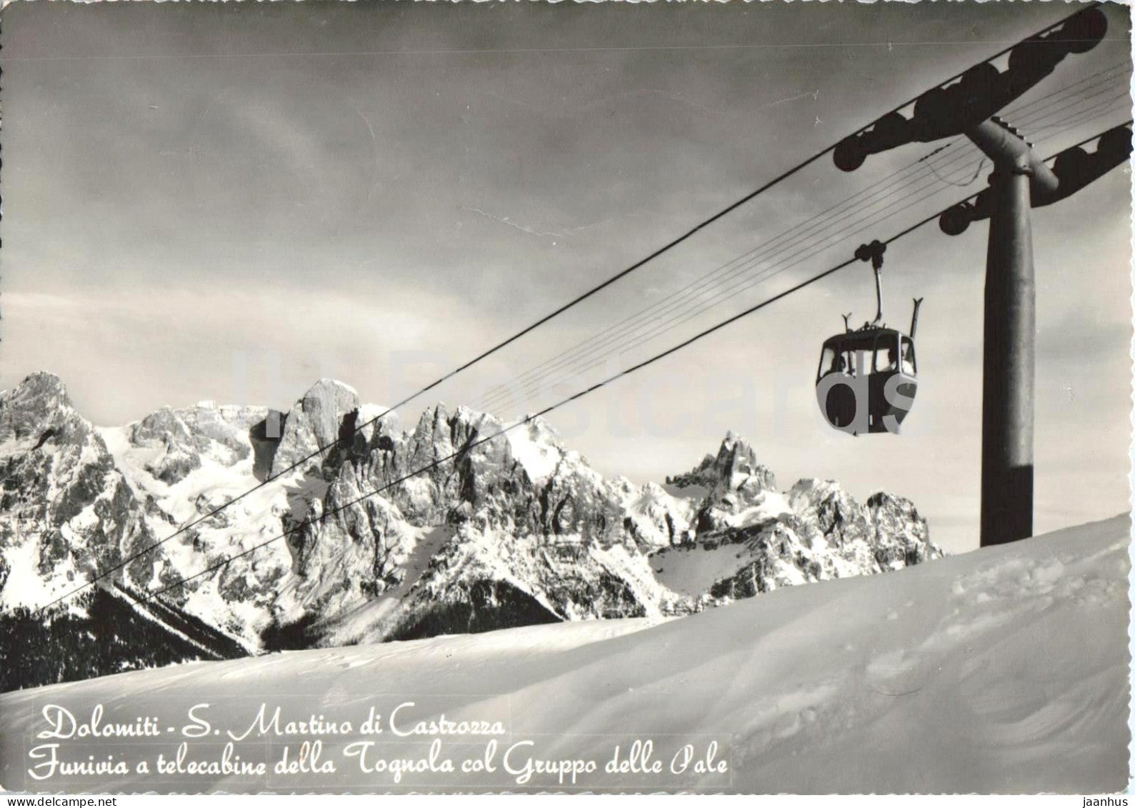 Dolomiti S. Martino di Castrozza Funivia a telecabine della Tognola Gruppo delle Pale cable car old postcard Italy used - JH Postcards