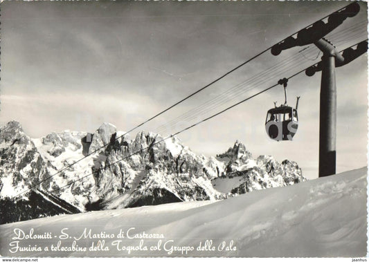 Dolomiti S. Martino di Castrozza Funivia a telecabine della Tognola Gruppo delle Pale cable car old postcard Italy used - JH Postcards