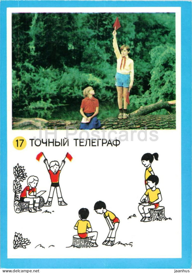 Accurate Telegraph - Outdoor games - pioneer camping and sport game card - children - 1985 - Russia USSR - unused - JH Postcards