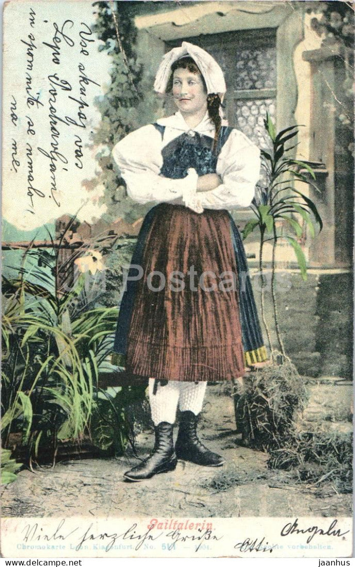 Gailtalerin - woman - folk costumes - portrait - old postcard - 1900s - Austria - used - JH Postcards