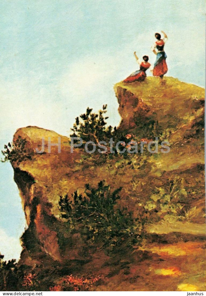 painting by Carl Spitzweg - Dirndl on the Alpine Pasture - Dirndl auf der Alm - folk costumes - Germany - unused - JH Postcards