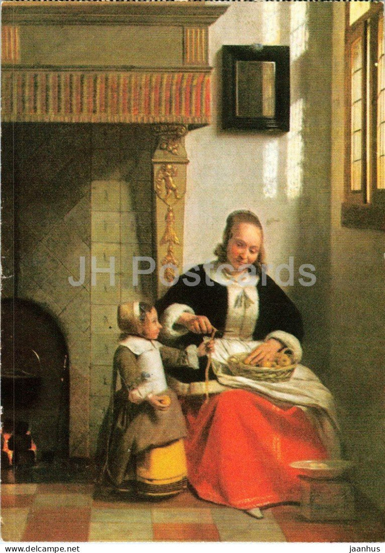 painting by Pieter de Hooch - A Woman Peeling Apples - Die Apfelschalerin - Dutch art - 1970 - Germany - used - JH Postcards