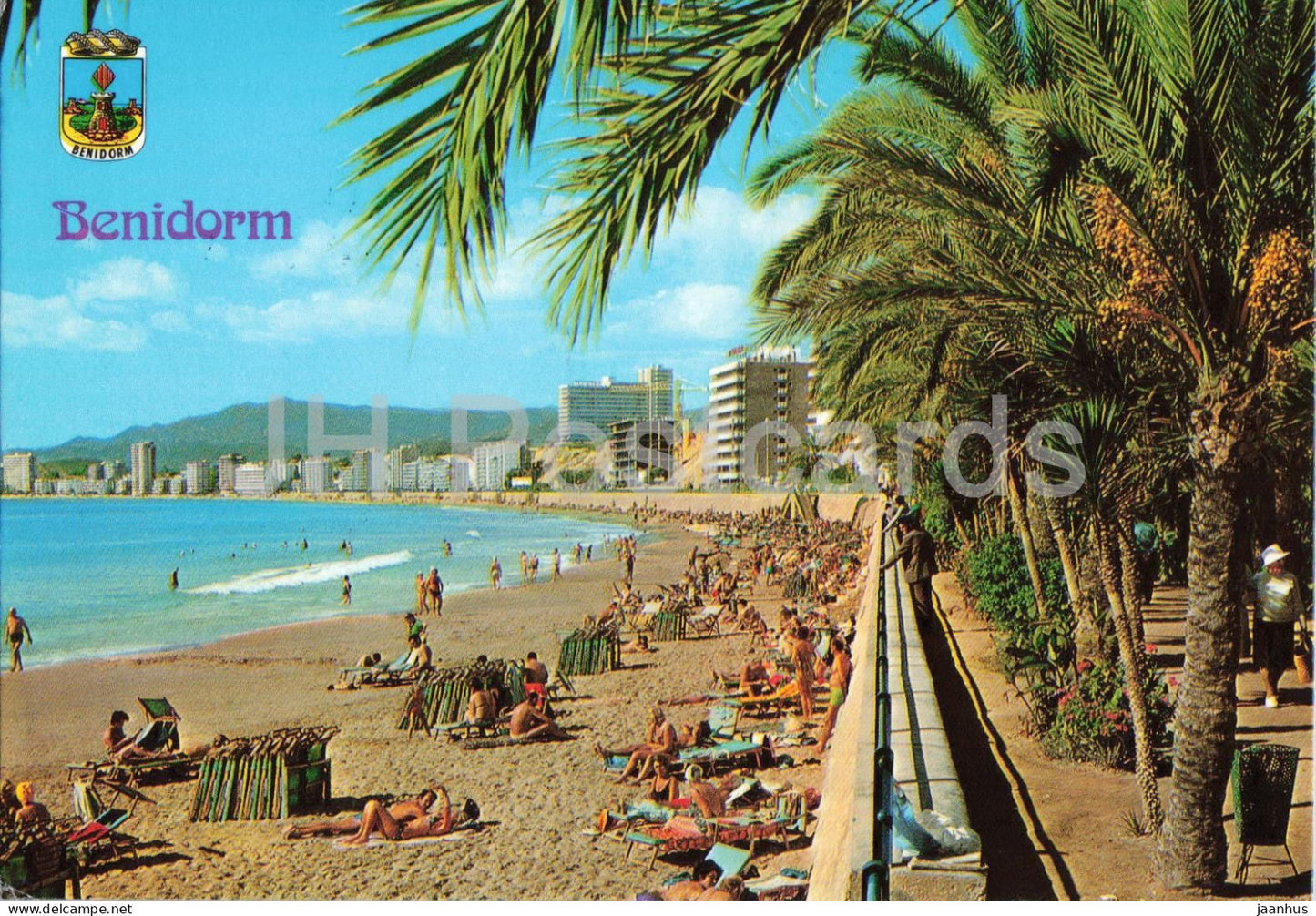Benidorm - Playa de Poniente - beach - palm trees - skyline - 109 - 1985 - Spain - used - JH Postcards