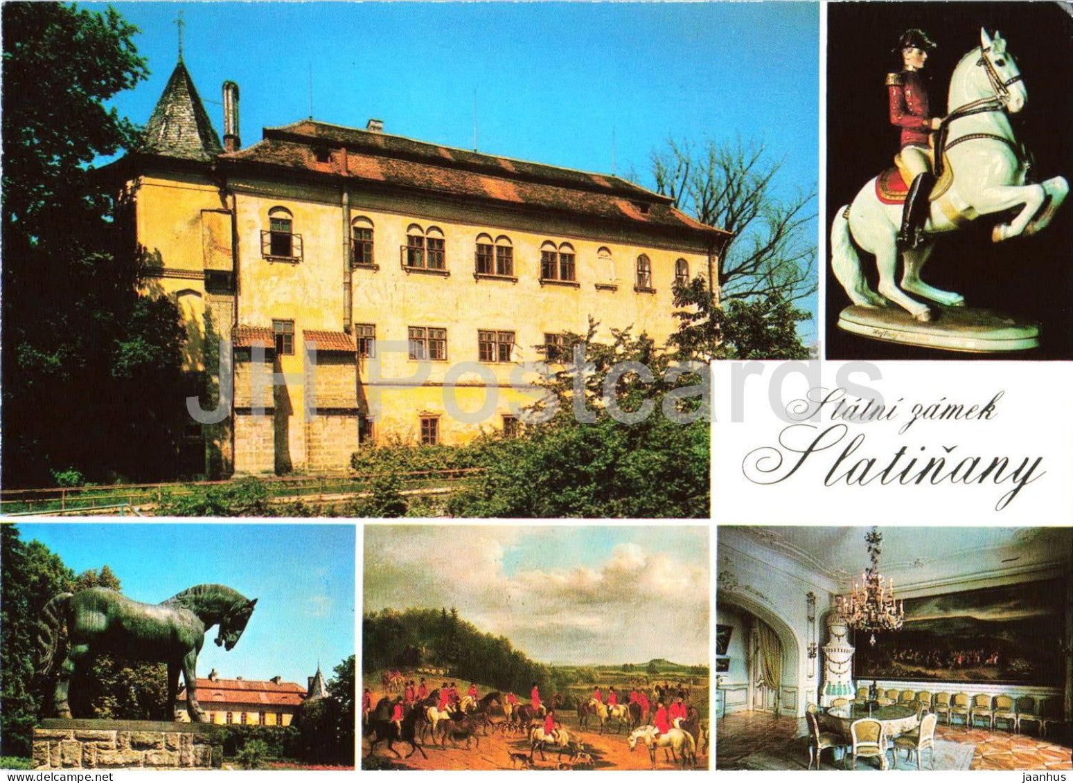 Slatinany - castle - horse monument - interior - multiview - Czech Republic - Czechoslovakia - unused - JH Postcards