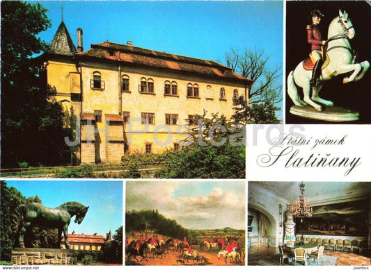 Slatinany - castle - horse monument - interior - multiview - Czech Republic - Czechoslovakia - unused - JH Postcards