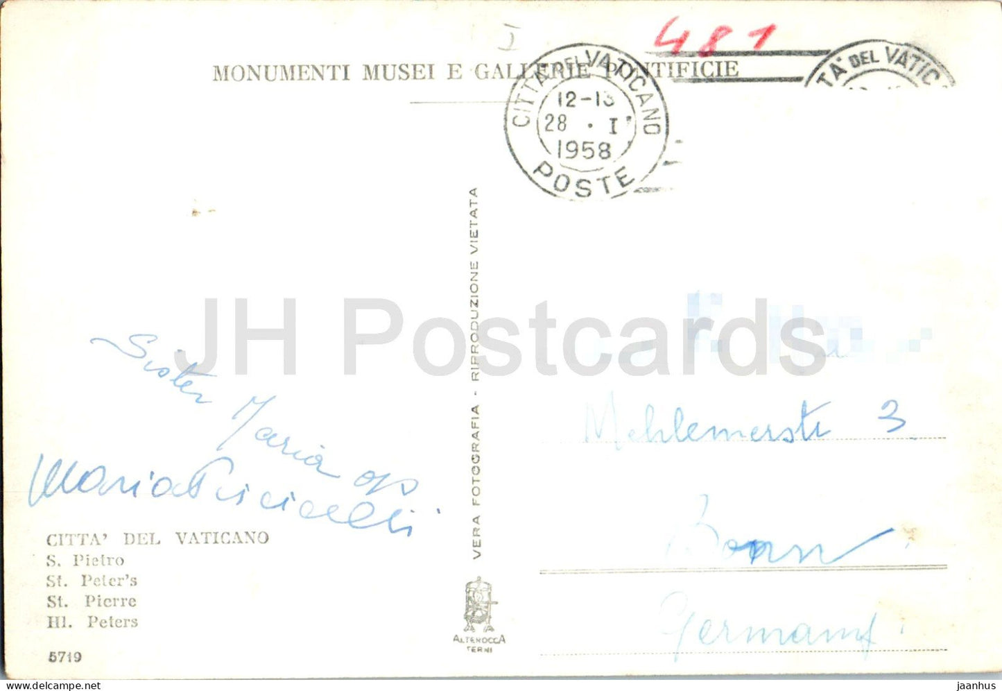 Rome - Roma - Citta del Vaticano - S. Pietro - St. Peters Basilica - 5719 - old postcard - 1958 - Italy - used