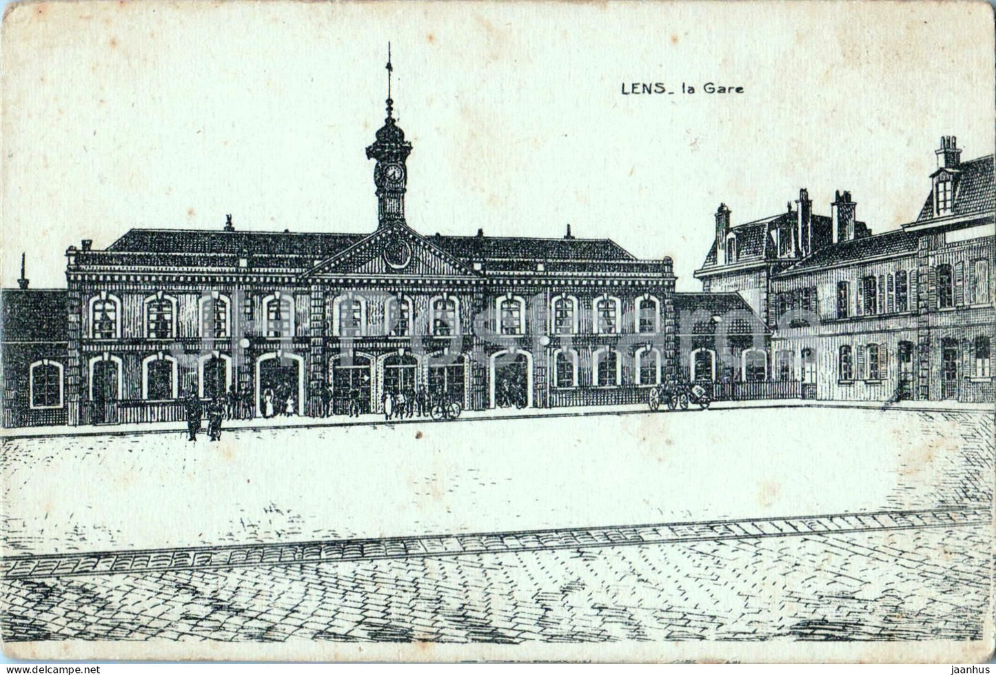 Lens - La Gare - Railway Station - illustration - old postcard - 1900s - France - unused - JH Postcards