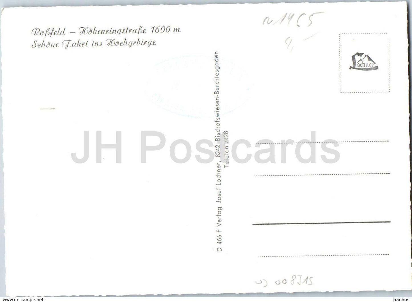 Rossfeld Hohenringstrasse 1600 m mit Hoh. Goll 2522 m - mountain road - old postcard - Germany - unused