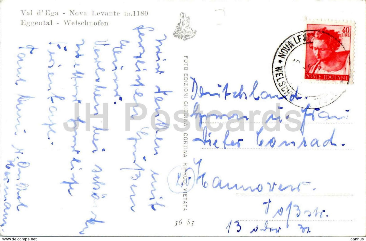 Val d’Ega - Welschnofen m. 1180 - Eggental - Welschnofener Alpen - Berge - 5683 - alte Postkarte - 1950er - Italien - gebraucht