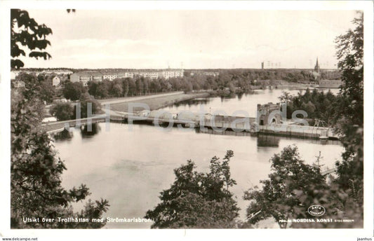 Utsikt over Trollhattan med Stromkarlsbron - AKTA fotograf - old postcard - 1952 - Sweden - used - JH Postcards