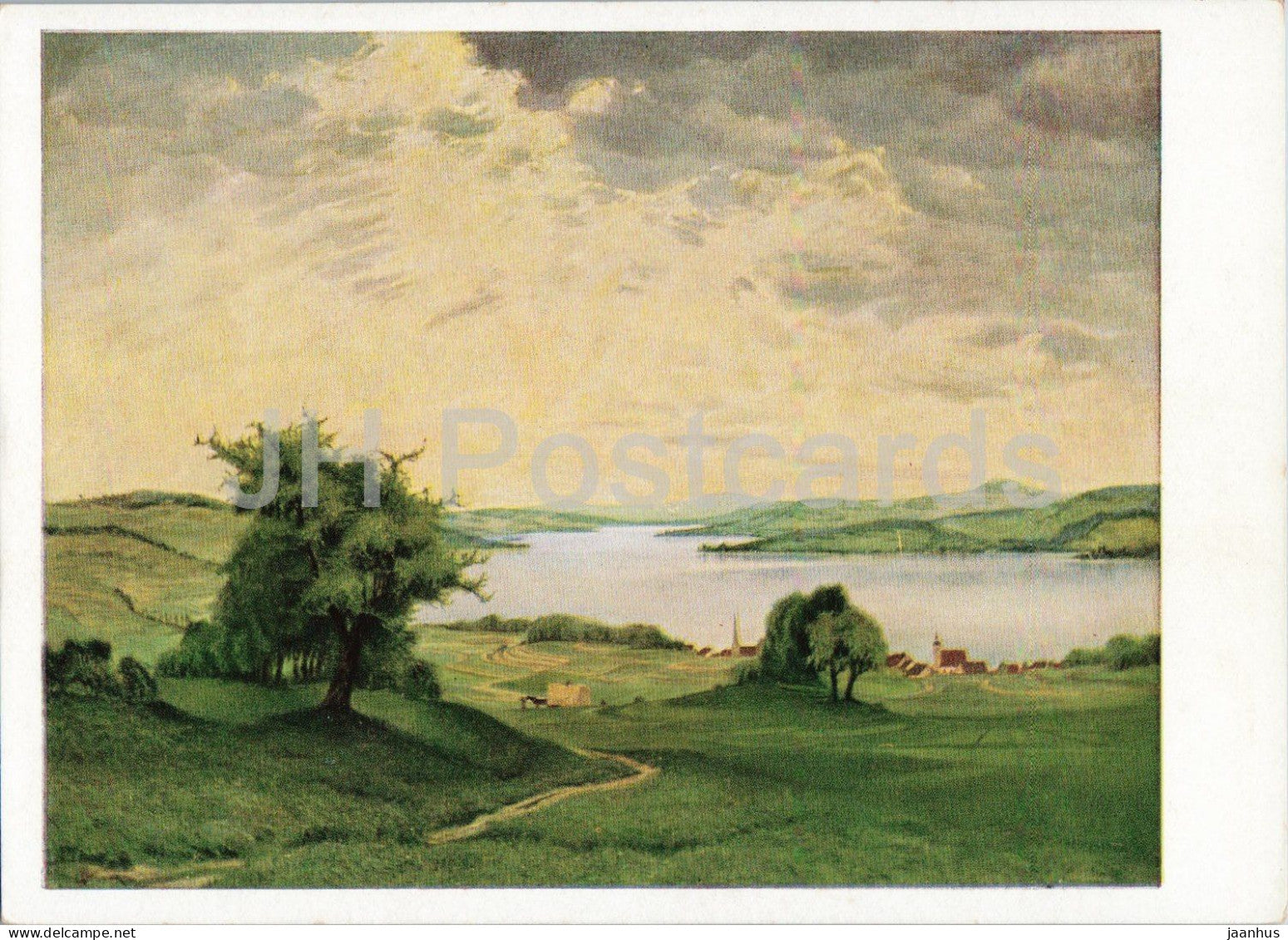 painting by Hermann Gradl - Summer on Lake Constance - Sommer am Bodensee - German art - 1930s - Germany - unused - JH Postcards