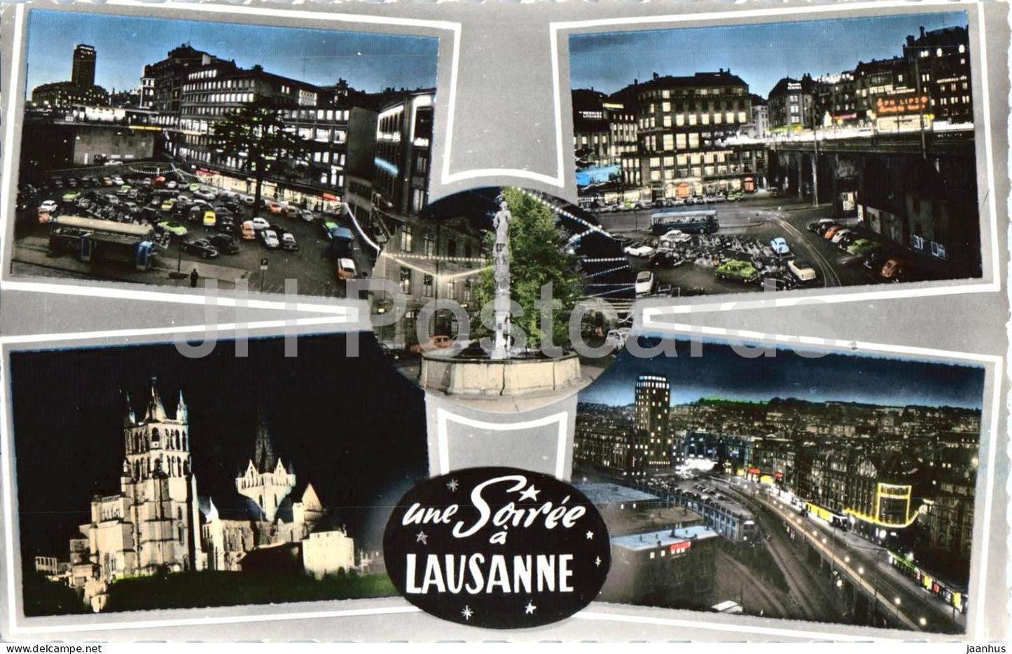 Une Soiree a Lausanne - An Evening in Lausanne - city - cathedral - street views multiview - 7477 - Switzerland - unused - JH Postcards