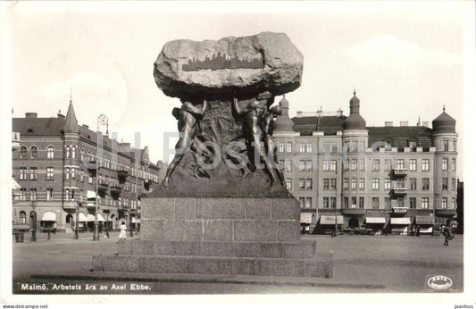 Malmo - The Glory of Labour by Axel Ebbe - monument - sculpture - city square - 333 old postcard - 1952 - Sweden - used - JH Postcards
