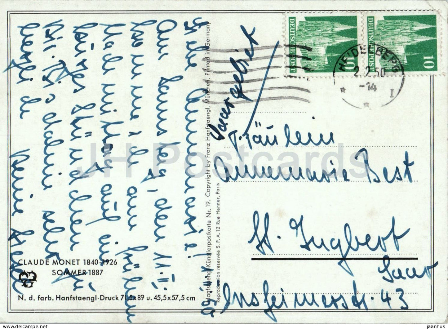 painting by Claude Monet - Sommer - Summer - French art - old postcard - 1950 - Germany - used
