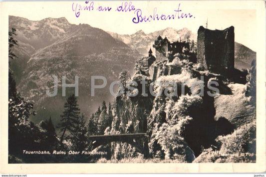Tauernbahn - Ruine Ober Falkenstein - castle ruins - mountains - 12798 - 1934 - Austria - used - JH Postcards