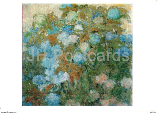 painting by N. Sapunov - Blue hydrangeas - flowers - Russian art - 1979 - Russia USSR - unused - JH Postcards