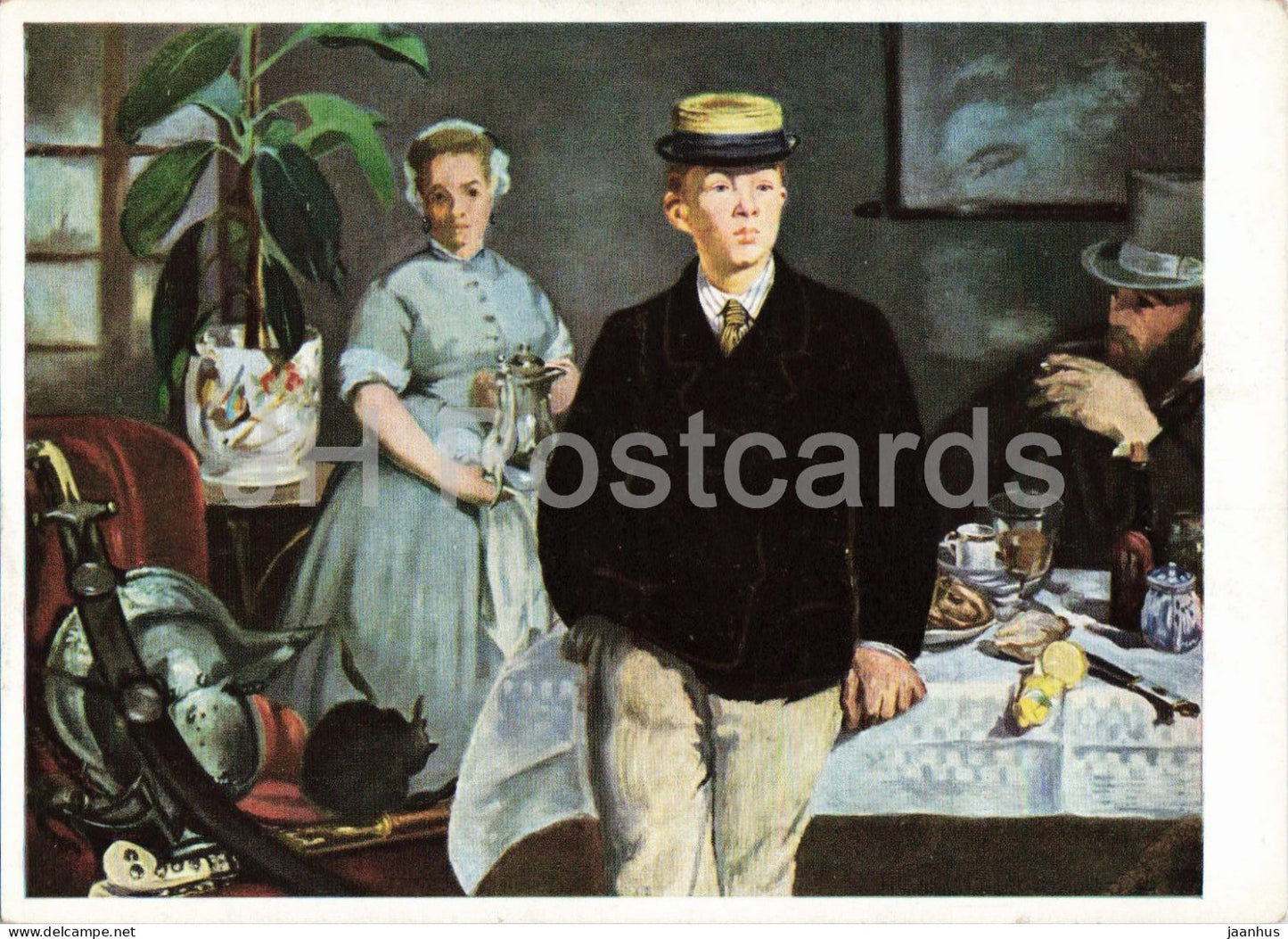painting by Edouard Manet - Das Fruhstuck im Atelier - Breakfast in the Studio - French art - 428 - Germany - unused - JH Postcards