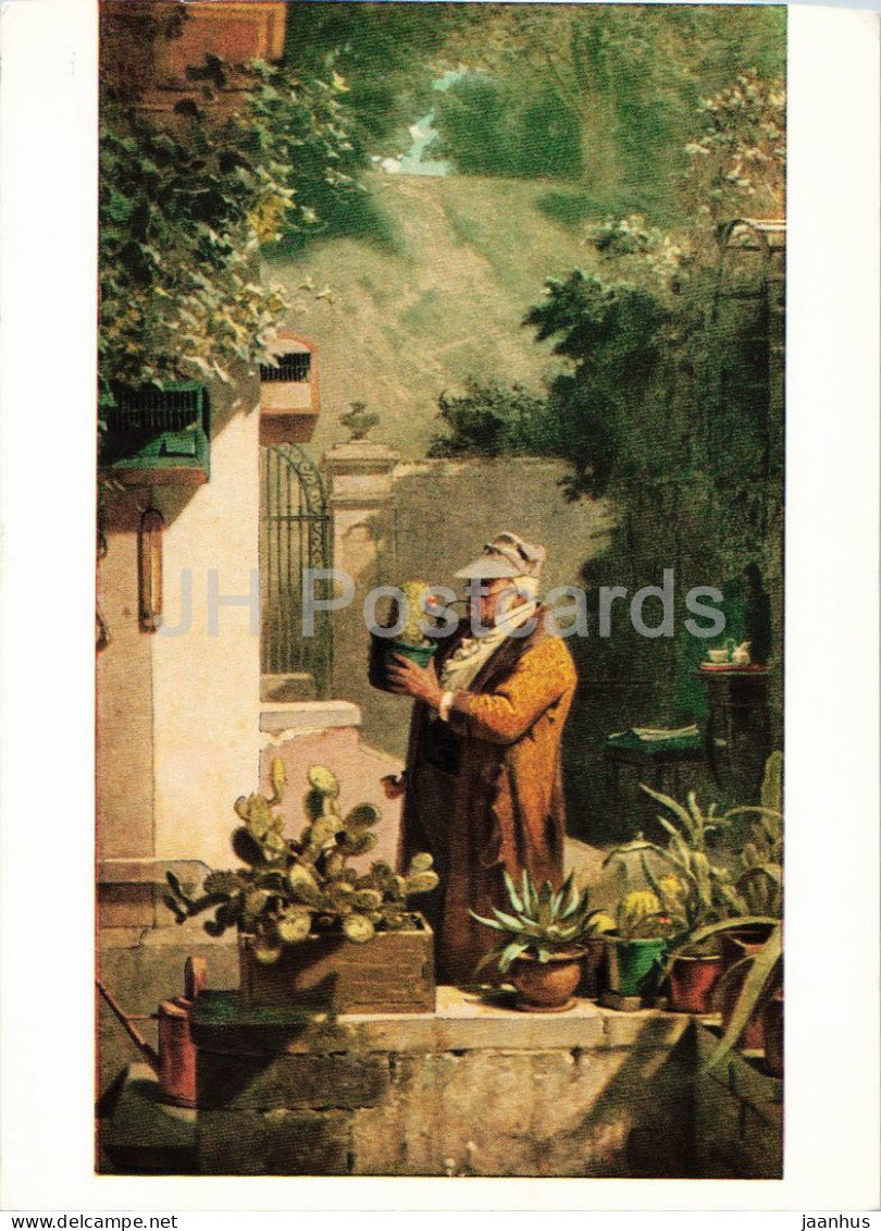 painting by Carl Spitzweg - In Retirement - Im Ruhestand - German art - 1980s - Germany - used - JH Postcards