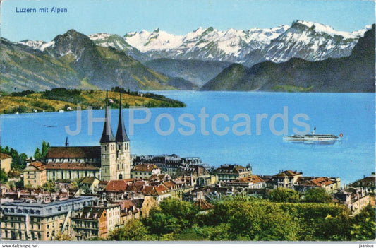Luzern mit Alpen - Lucerne - lake - city panorama - mountains - Alps - 1960 - Switzerland - used - JH Postcards