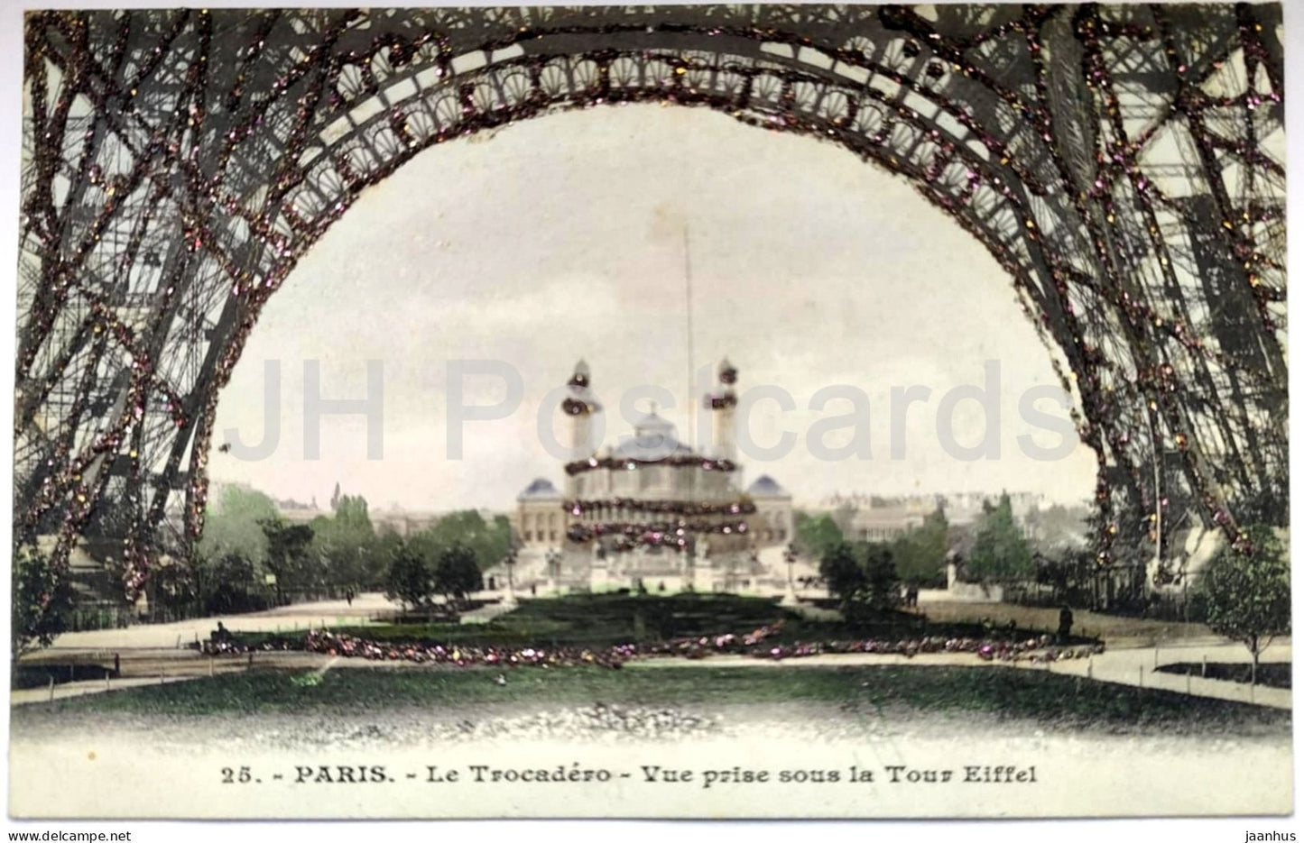 Paris - Le Trocadero - Vue prise sous la Tour Eiffel - Eiffel Tower - glitter - 25 - old postcard - France - unused - JH Postcards