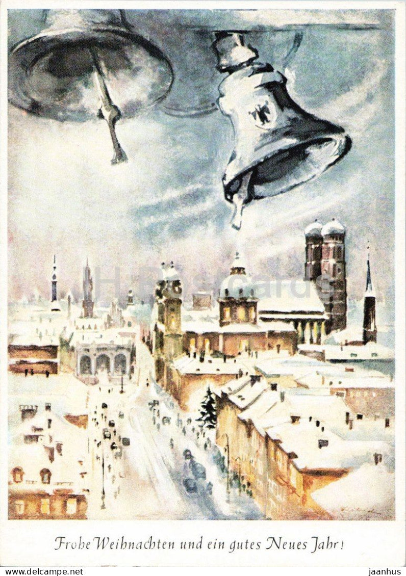 Christmas greeting card - Munchen in winter - Frohe Weihnachten und ein gutes Neues Jahr - 1950s - Germany - unused - JH Postcards