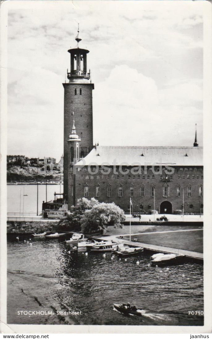 Stockholm - Stadshuset - Town Hall - waterfront view - 70710 - old postcard - 1951 - Sweden - used - JH Postcards