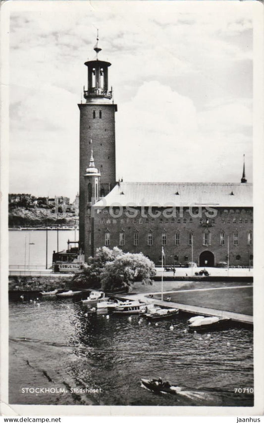 Stockholm - Stadshuset - Town Hall - waterfront view - 70710 - old postcard - 1951 - Sweden - used - JH Postcards