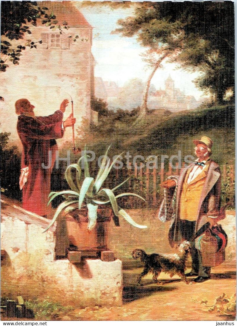 painting by Carl Spitzweg - Friends of Youth - Jugendfreunde - dog - German art - Germany - unused - JH Postcards