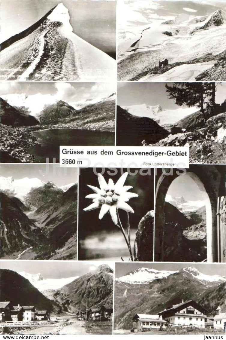 Grusse aus dem Grossvenediger Gebiet 3660 m - glacier high Alps - mountains multiview - old postcard - Austria - unused - JH Postcards