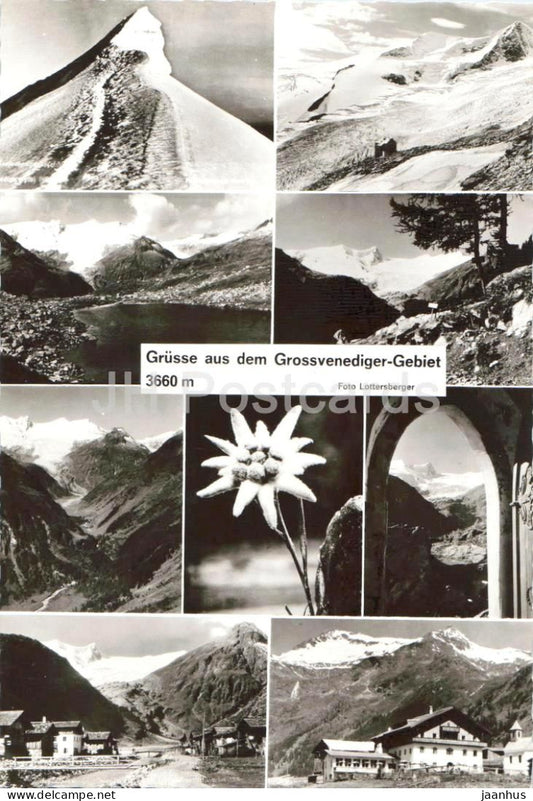 Grusse aus dem Grossvenediger Gebiet 3660 m - glacier high Alps - mountains multiview - old postcard - Austria - unused - JH Postcards