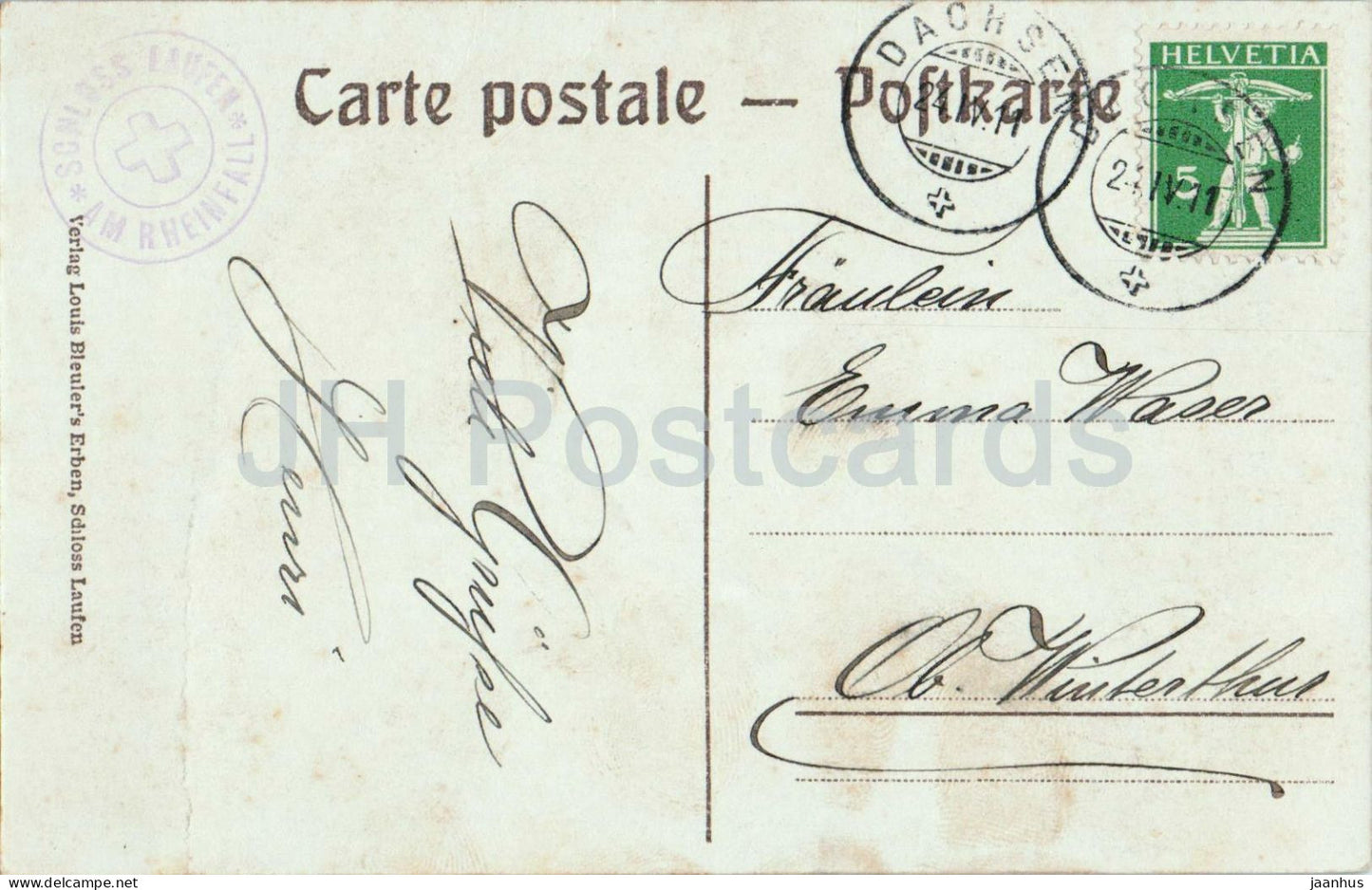 Rheinfall - carte postale ancienne - cascade - 1911 - Suisse - utilisé 