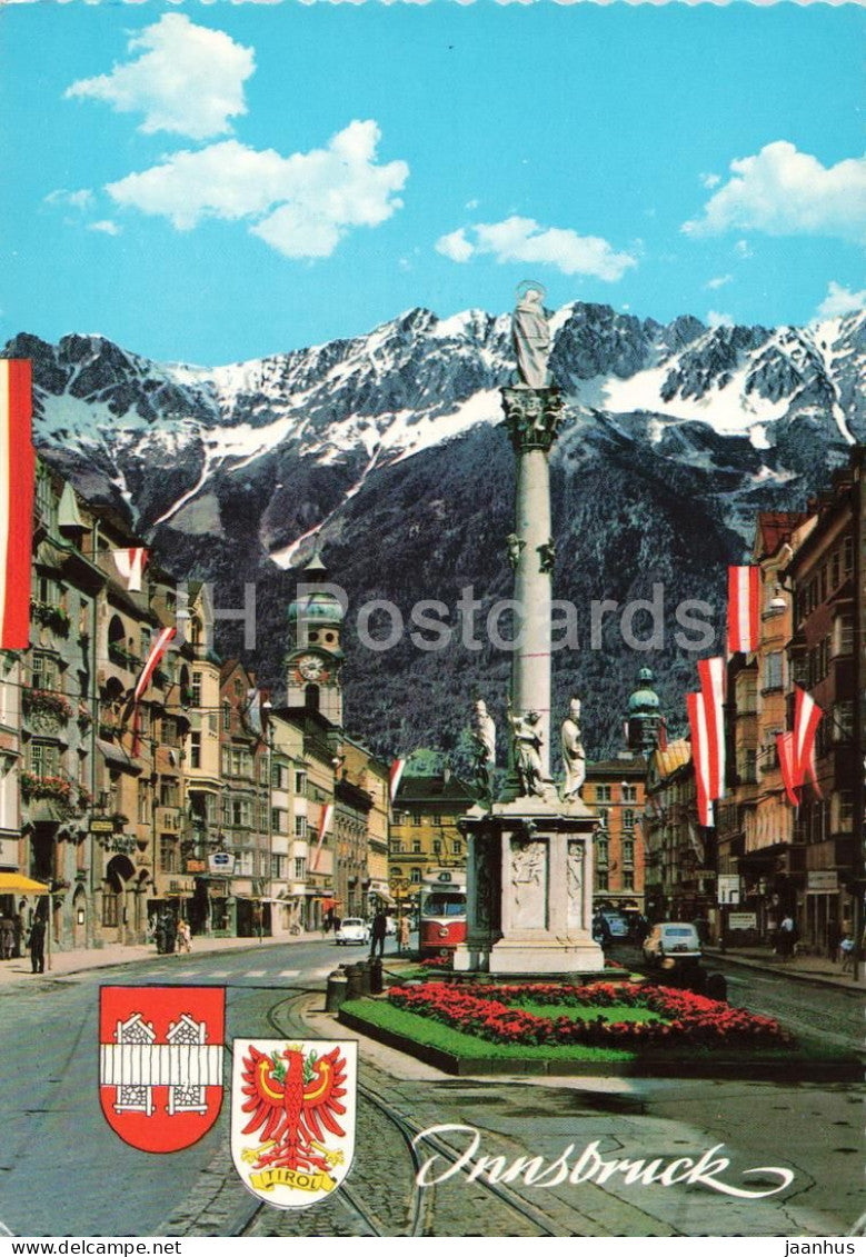 Innsbruck - Maria Theresien Strasse - city view - monument - Alps - 72 - Austria - unused - JH Postcards