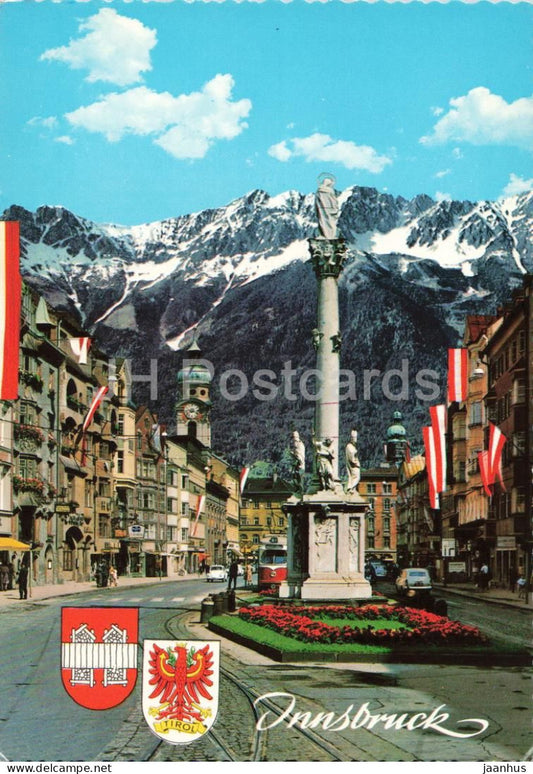 Innsbruck - Maria Theresien Strasse - city view - monument - Alps - 72 - Austria - unused - JH Postcards